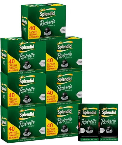 Splendid Capsules Espresso Ristretto en aluminium, intensité 12 grains arabica robustes et puissants, compatibles avec les machines Nespresso, 300 capsules