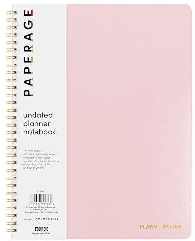 PAPERAGE Undatiertes Tagesplaner-Notizbuch (Blush), 21,6 x 27,9 cm, Spiralbindung, To-Do-Liste und Zeitplaner, 104 linierte Seiten für Pläne und Notizen
