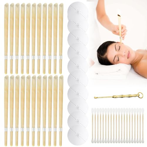 YANGUN Velas para Los Oídos 22PCS, Limpiador de Oidos Cera, velas de cera para oídos, Velas para oídos conos con 11 discos protectores, velas cónicas para relajación y limpieza