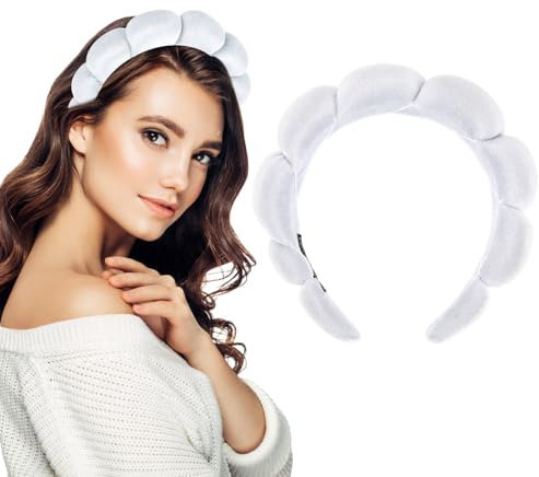 Damen Spa Haarband Stirnband Weiß Make up Haarband Weicher Schwamm Hautpflege Haarreifen Haarschmuck zum Waschen des Gesichts Make up Entferner Dusche Hautpflege