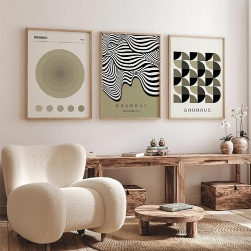 KemneT Bauhaus Green Color Block Line Poster und Kunstdrucke moderne minimalistische Wand Bilder nordische abstrakte Leinwandbild Bild Raumdekoration 50 x 70 cm x 3 ungerahmt