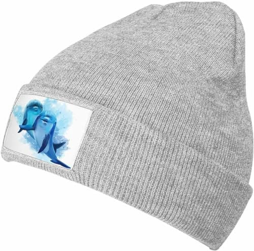Diari Warme Wintermütze und stilvolle graue Strickmütze für Damen und Herren, Astronautenfliegen, minimalistische Beanie-Mütze, 2761b-blaue Aquarell-Delfin-Mütze, Mütze, One size