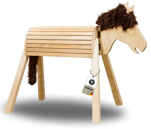 Dein Holzpferd Bausatz 100cm für draußen Reitpferd Garten Voltigierbock für Kinder, Stehpferd groß, Gartenpferd handgefertigt aus Deutschland, Voltigierpferd Holzpony mit Mähne