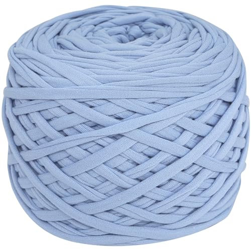 400g T-Shirt Garn elastische Stoff häkeln Tuch Garn für DIY Stricken, 130 Yards Spaghetti Garn dicke Strickgarn für Hand DIY Tasche Korb Kissen Häkeln Projekte, Home Decor(Himmelblau)