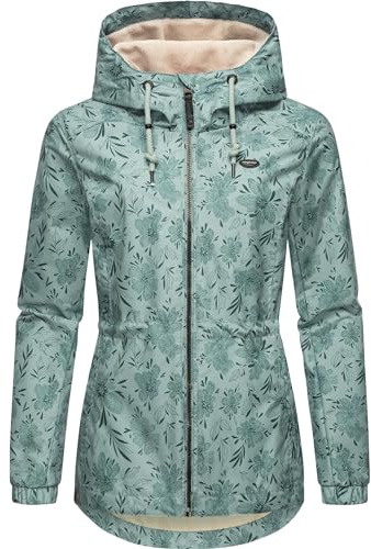 Ragwear leichte Damen Übergangsjacke wasserdichte Outdoorjacke mit floralem Allover-Print und Kapuze Dankka Spring YOUMODO Ocean Green Gr. 4XL