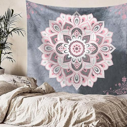 Wandteppich Grau Rosa Mandala Wandtuch Home Deko Wandbehang für Schlafzimmer Wohnzimmer Wohnheim Wandteppich Aesthetic Tapestry Wandkunst Wand Teppiche (100x75cm)