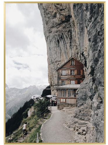 Frametory, A1 Aluminium-Posterrahmen, Acrylfront, dünne Metall-Bilderrahmen für Fotos der Größe 23,4 x 33,1 cm, horizontale/vertikale Wandhalterung, 1 Stück, Gold