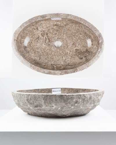 wohnfreuden 60 cm rundes Marmor Waschbecken in grau Unikat Auswahl