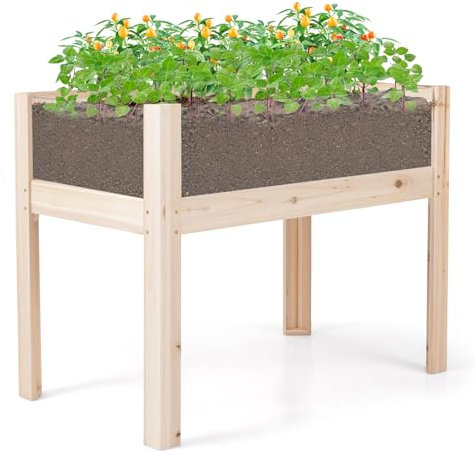 HOMASIS Huerto Elevado de Madera de Abeto con losa acrílica, Cama elevada para Mascotas con 2 Agujeros de Drenaje, Jardinera elevada con Volumen de 50L para balcón, jardín, Natural (100x59x77cm)