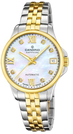 Candino Swiss Uhr Automatik Damen aus Edelstahl 316l Multi | Widerstandsfähiges Saphirglas, Wasserdicht 5 ATM, Kalender C4771/1, Automatic