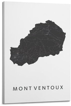 ZSZWHJ Poster im Vintage-Stil, Schwarz-Weiß-Karte, Europa, Frankreich, Mont Ventoux, Poster, dekorative Malerei, Leinwand, Wandposter und Kunstdruck, moderne Familienschlafzimmer-Dekoration, Poster,