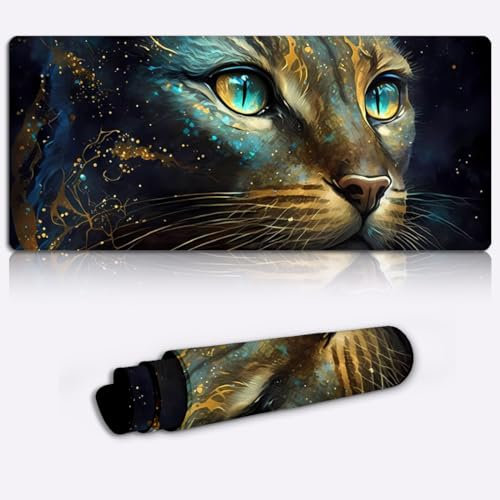 LJSPTU Schreibtischunterlage Abessinian Cat Long Extended Pads (60 x 35 x 0,3) cm, extra groß – große Tischunterlage mit wasserabweisender Oberfläche für Büro und Zuhause, doppelseitig