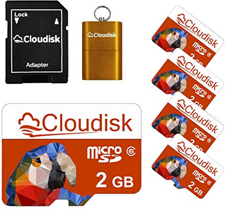 Cloudisk Pack of 5 Parrot-Prime Micro SD Card 2GB Flash Memory Card C6 with SD Adapter, Card Reader (2GB)