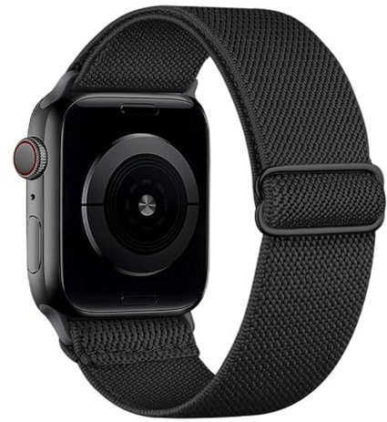 Nylon Bracelet élastique compatible avec Apple Watch 38/40/41/42/44/45/46/49mm - Loop sport tressé Ultra SE Series 11 10 9 8 7 6 5 4 3 2 1 (Noir)