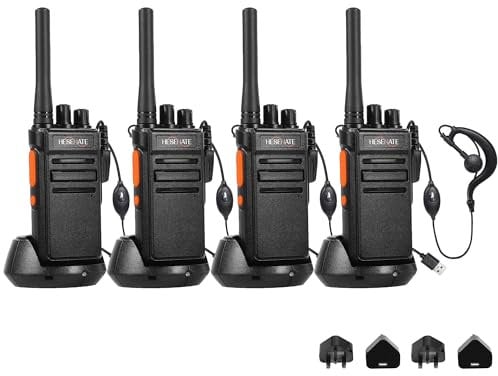 HESENATE HT66 Walkie Talkies for Adults, Long Range PMR446 Rechargeable Two-Way Radio with USB-C Charger, VOX, 16 Channels, 1200mAh Battery (4 Pack, Black) - Ideal for Family, Camping, Hiking & Work