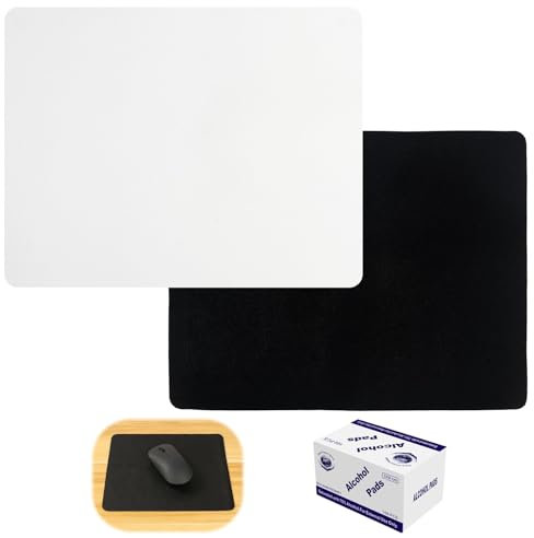2 PCS Apis de Souris Ergonomique Confort Tapis de Souris, 100 Morceaux de Coton Alcoolisé, 10 x 8,2 Pouces, Tapis de Souris Gaming, Mouse Pad, Noir, Blanc, Antidérapant, Imperméable, Confortable
