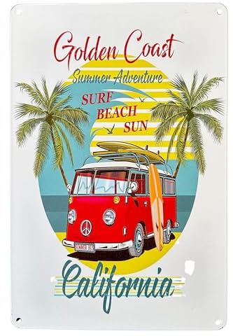 DiiliHiiri Poster Surfeo Strandschild, 30 x 20 cm, dekoratives Vintage-Schild als Geschenk für Menschen, die an der Welt des Surfens interessiert sind, Surferdekoration (2635-279)
