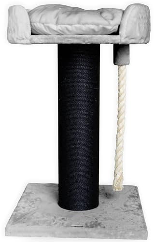 Arbres à Chat RHRQuality pour Grands Chats - Chartreux - 80 cm de Haut - avec Poteau en sisal Extra épais de 20 cm - Luxueux bac à litière de ⌀60 cm - Blackline Gris Clair