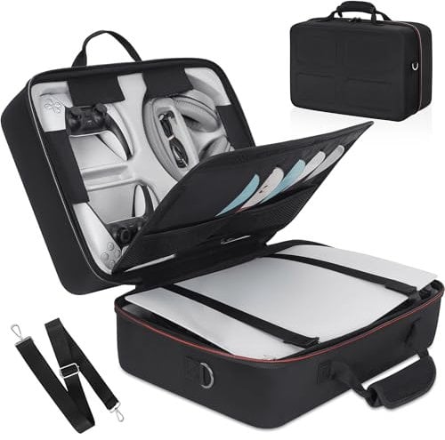BQKOZFIN Carrying Travel Case Compatible with PlayStation 5 Console, Protective Carrying Bag with Shoulder Strap for PS5 Console Disc/Digital Edition, Game Cards, HDMI and Accessories (Black)