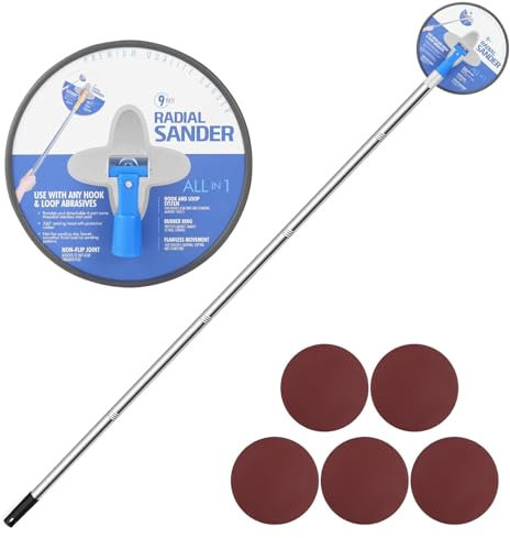 Koyata Radial Sander - 9 Inch Drywall Sander with Adjustable Extension Pole, Includes 5pcs Sanding Sheets (80,120, 150,180,240) - RM Model