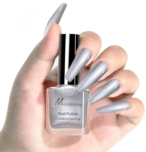 Metal Silver Nail Polish - 7.5ml Magic Mirror Nail Varnish - Quick Drying Long Lasting No UV Needed Chrome Nail Polish - Super Glossy Metallic nail Varnish For Women Girls At Home Nail Art Manicure