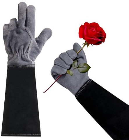 HLDD HANDLADNY Lange Gartenhandschuhe, Rindsleder, dornensicher & atmungsaktiv für Rosenschnitt & Gartenarbeit (Männer & Frauen)