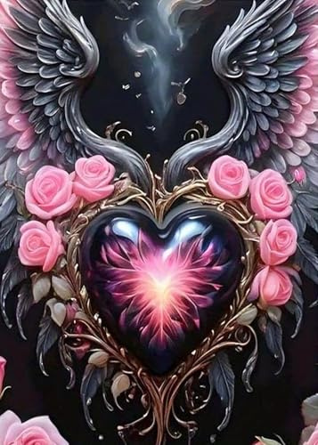 5D Diamant Painting Bilder für Erwachsene, DIY-Diamant-Malset mit Liebesblumenflügeln, diamond painting valentinstag, Erwachsene Anfänger Vollbohrer Strasssteine Gemälde Set,Wanddekoration(30x40cm)