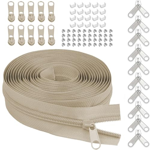 LHZHLE Durchgehende Reißverschlüsse Rolle zum Nähen: 9,1 m Armeegrün Nylon-Reißverschlussband mit 20 Schiebern (19 Khaki, Nr. 5 Reißverschluss 9,15 m)