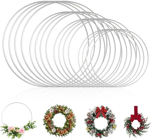 Metallringe zum Basteln,16 Stück Dekoring zum Hinhängen für Traumfängerkreis Silber Metallringe Metall Ringe 10/15/20/25cm,Makramee Ring für Hochzeiten Jubiläen Festzeremonien Blumenkranzdekoration