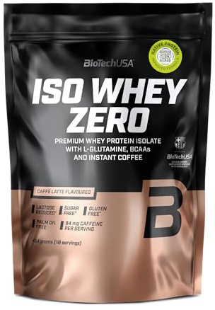 BioTechUSA Iso Whey Zero | Molkenprotein-Isolat mit hohem Proteingehalt | Mit BCAA & Glutamin | Laktosereduziert, Zuckerfrei, Glutenfrei | 21 g Eiweiß pro Portion | 454g, Caffé Latte