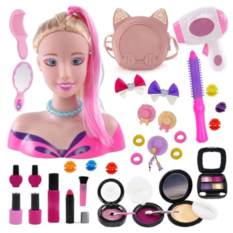 Eznaobo Styling Head Doll for Kids, Dolls Head for Hairdressing Kids, 35 Pcs Hair Accesories Playset, Girls Gifts Birthday Role Play Toys for Girl 4 5 6 7 8 Year Old, Christmas and Birthday Gift (A)