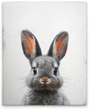 TADESSI Leinwandbild Baby Hase Kinderzimmer - Wandbild 40 x 50 cm - Kunstdruck auf Leinwand in Weiß Grau
