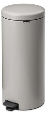 Brabantia NewIcon Pedal Bin 30L, Large Waste Bin for Kitchen, Soft Closing Lid, Light Pedal Operation, Removable Inner Bucket, Non-Slip Base, Soft Grey, Free PerfectFit Rubbish Bags, 29 x 38 x 68 cm
