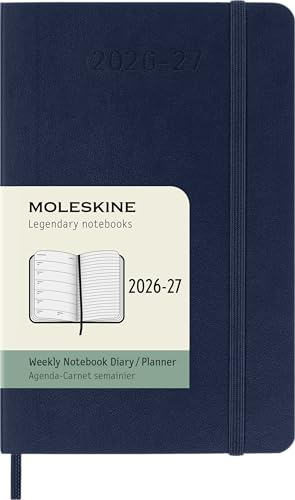 Moleskine Wochenkalender 2026–2027 – 18-Monats-Kalender mit Notizbereich, Softcover und Gummibandverschluss, Farbe Saphirblau, Pocket-Format 9 x 14 cm