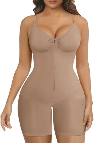 SHAPERX Body Moldeador Mujer, Fajas Reductoras Abdomen Fuerte con Cremallera, Shapewear Seamless Invisible, Cintura Alta, Body Control, UK-SZ5862-Sienna-L/XL