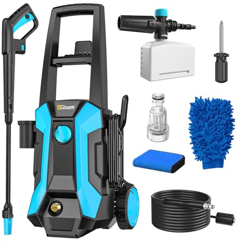 Gisam 2200W Nettoyeur Haute Pression, avec Enrouleur De Tuyau De 8m, Max 180bar,DéBit 480l/H,avec Bouteille De Savon Buse à Mousse, Pistolet Haute Pression pour, Voitures/ClôTures/Jardin