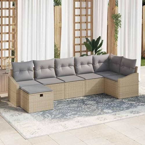 HOMELEN Sofa Set mit Kissen mit Speicher Beige Poly-Rattan,Gartenset Sofa-Set Garnitur Gartenmöbel Couch-Set mit Sofa und Sessel,Outdoor Polyrattan Lounge Garnitur für Terrasse Garten Balkon