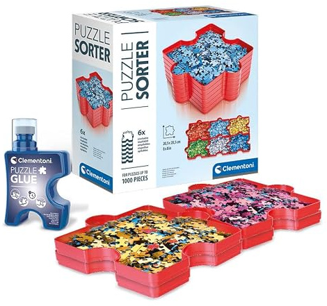 Clementoni Colle pour Puzzles 200 ML & Trieur Puzzle - 6 Boîtes Empilables pour Tri Pièces jusqu'à 1000 Pièces, 83214