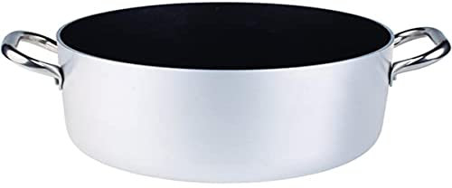 Pentole Agnelli ALSA104S24 Casseruola Alta con Maniglie, Alluminio, Argento, 24 cm