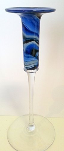 Oberstdorfer Glashütte Long Support de Bougies du Verre coloré, au Vole du Verre Clair,Chandelier de la Bouche soufflé, bougeoir en Verre Couleur Bleu, Blanc, Beige, Hauteur: Environ 17 cm