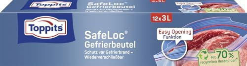 Toppits Doppelverschluss-Gefrierbeutel SafeLoc, extra reißfeste Folie, 12 Beutel mit 3 Liter Fassungsvermögen