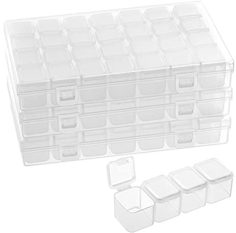BELLE VOUS Kunststoff Sortierboxen für Kleinteile mit 28 Fächer (3er Pack) - Transparente Aufbewahrungsbox mit Deckel Diamond Organizer – Sortierkasten für Straßsteine, Perlen, Bastel Zubehör