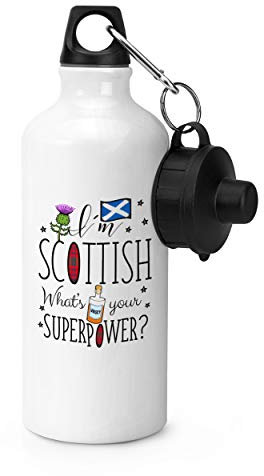 Gift Base I'm Scottish What's Your Superpower Sports Bottle Water Gym 600ml White