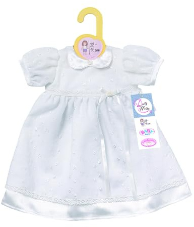 Dolly Moda, Puppenkleidung,Taufkleid 43 cm, Weißes Kleid mit Blumenstickerei , 871423 Zapf Creation