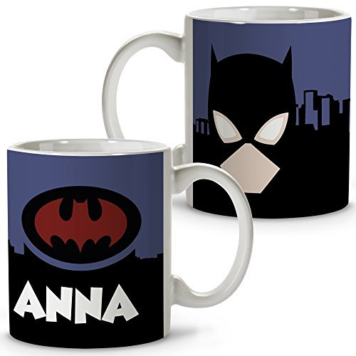LolaPix Taza Superhéroes Personalizada con Nombre. Regalo Friki. Varios Diseños y Colores Interior. Batwoman. Taza cerámica 330ml