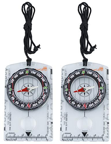 AceCamp 2 x Kompass Outdoor Premium Portable Karten-kompass mit Funktion, Navigation Tools für Camping Wandern, transparent, Doppelpack 3128