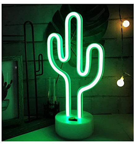 ENUOLI Cactus Neon Sign LED Night Light With Pedestal - Room Decor Battery/USB Operated Lamp for Children's Bedroom, Wedding Party, Christmas
