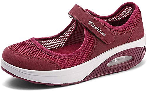 Moda Mujeres Tejida Cómodos Zapatos para Caminar Zapatillas De Deporte Talla 35-42 Zapatos Respirado Ligero Malla Mujeres Deporte Running Zapatillas Sacudir Casual Zapatos Height-Increasing Sneaker