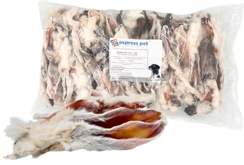 Express Pet Supplies Rabbit Ears with Fur/Hair Natural Dog Treat Chew 1kg | Hypoallergenic, High Protein, Low Fat, Grain and Gluten Free