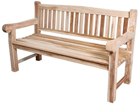 Ambientehome 3 Sitzer Bank Extra Stabil Teakholz Gartenbank Teakbank, ca. 150 cm breit, mit Tablett, Braun
